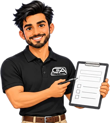 Ace from C&A Auto Glass holding a clipboard, ready to help